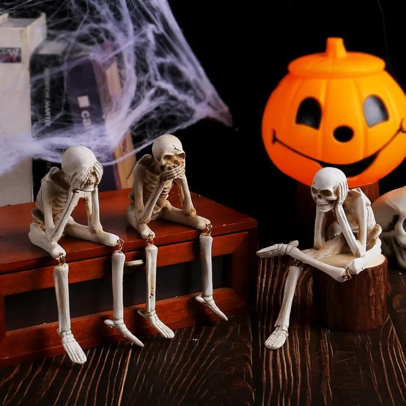Spooky "Hear No Evil""Speak No Evil""See No Evil" Skeleton Edge Sitting Figurines