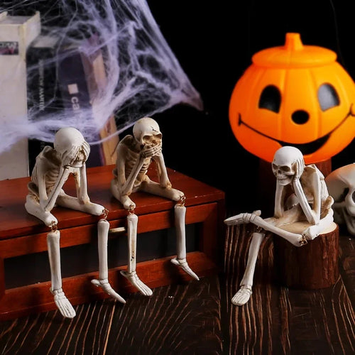 Spooky "Hear No Evil""Speak No Evil""See No Evil" Skeleton Edge Sitting Figurines