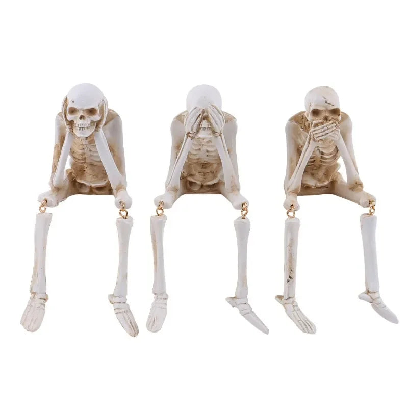 Spooky "Hear No Evil""Speak No Evil""See No Evil" Skeleton Edge Sitting Figurines