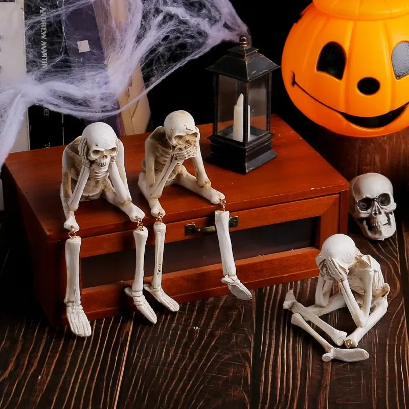 Spooky "Hear No Evil""Speak No Evil""See No Evil" Skeleton Edge Sitting Figurines